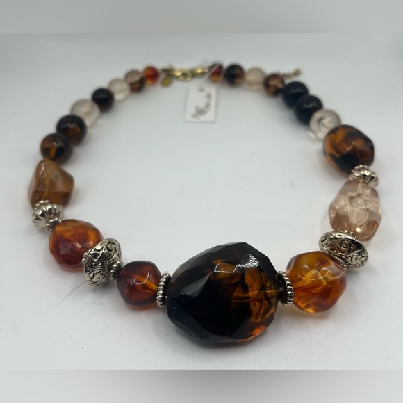 Park Lane Statement Beaded Necklace – Amber & Tortoise Tones - Picture 1 of 3